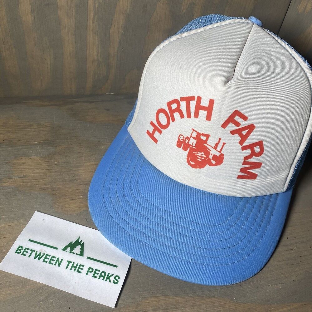 R.O.C Vintage Horth Farm Trucker SnapBack Hat Blue White Cap Snap Back Adjustabl